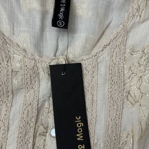 Me 2 Magic Anthropologie Tan Gold Lurex Crochet Accents Maxi Dress Size S NWT - Picture 8 of 8